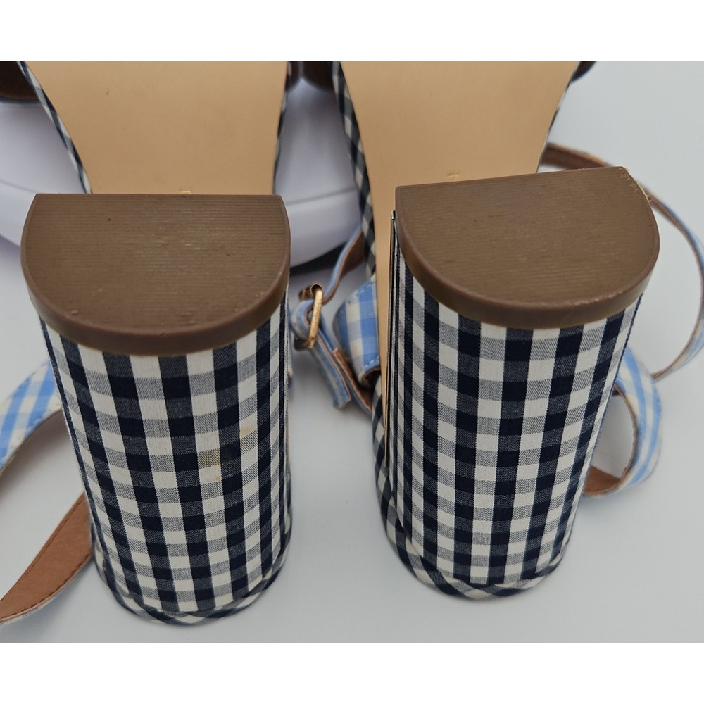 River Island Lt &‎ Dk Blue Gingham Strappy Sandal 4 inch Heels Womens Sz 7 *EUC* - Picture 15 of 16